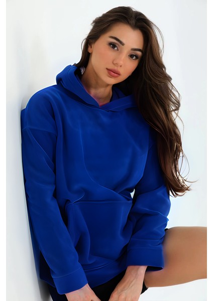 Kız Basic Mevsimlik Bol Kesim Kanguru Cepli Kapşonlu Salaş Hoodie Okul Sweatshirt