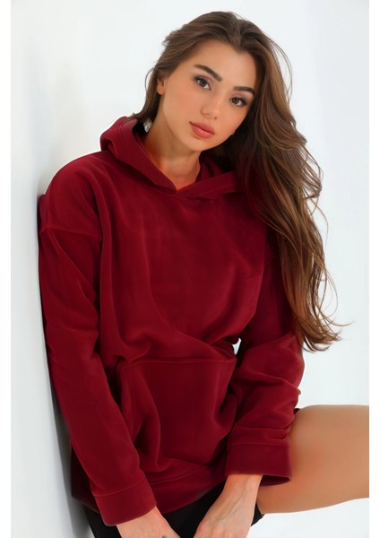 Kız Basic Mevsimlik Bol Kesim Kanguru Cepli Kapşonlu Salaş Hoodie Okul Sweatshirt