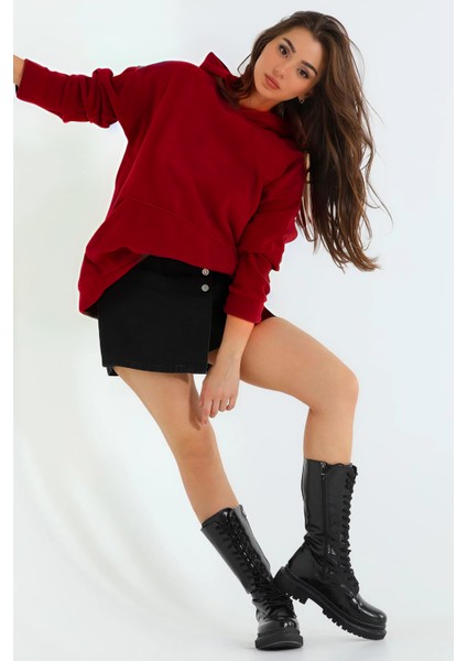 Kız Basic Mevsimlik Bol Kesim Kanguru Cepli Kapşonlu Salaş Hoodie Okul Sweatshirt fiyatları