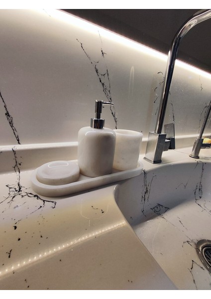 4 Lü Mermer Banyo Seti Dikdörtken Mermer Banyo Seti Beyaz Mermer