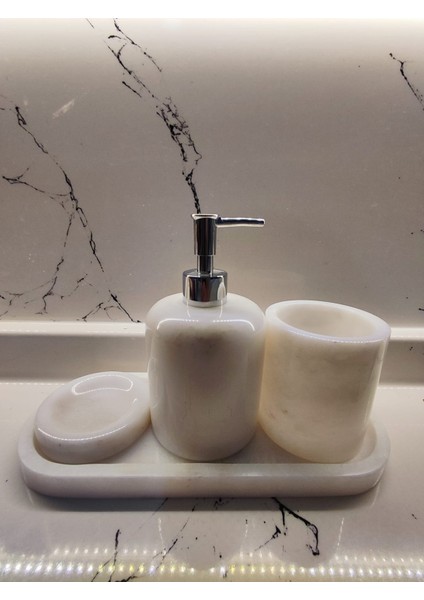 4 Lü Mermer Banyo Seti Dikdörtken Mermer Banyo Seti Beyaz Mermer