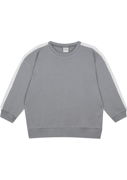 Beyaz Kontrastlı Gri Sweatshirt ve Pantolon Set