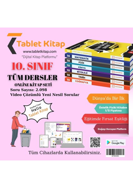 10. Sınıf Tüm Dersler, Tamamı Video Çözümlü Online Kitap Seti, 2.098 Soru