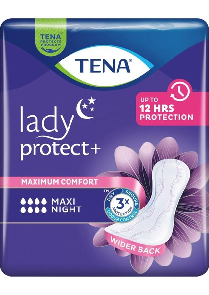 TENA Lady Maxi Night, Kadın Gece Mesane Pedi, 8 Damla, 12'li 6 Paket 72 Adet