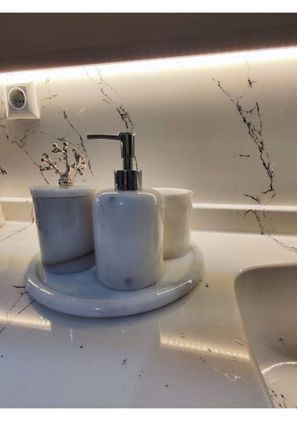 5 Li Mermer Banyo Seti Beyaz Sabunluk Şık Banyo Takımı