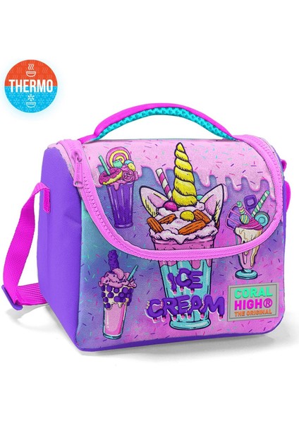 Kids Pembe Mor Milkshake Dondurma Desenli Thermo Beslenme Çantası 11749