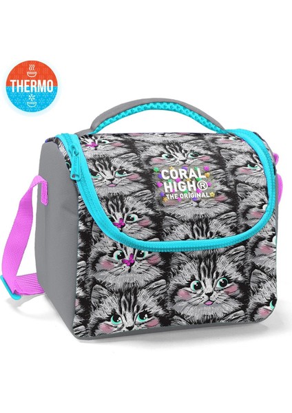 Kids Gri Kedi Desenli Thermo Beslenme Çantası 11778