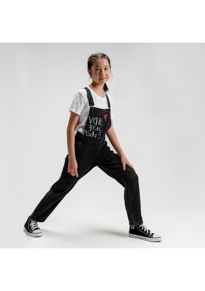 Overdo Kalp Nakışlı Kız Çocuk Salopet fiyatları