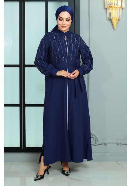 Taş Detaylı Ferace Indigo 19161 modelleri