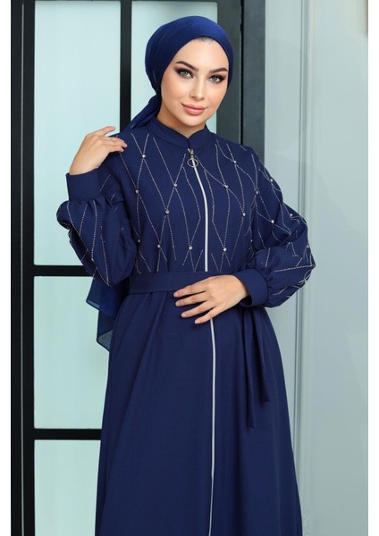 Taş Detaylı Ferace Indigo 19161 fırsatları