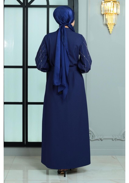 Taş Detaylı Ferace Indigo 19161 indirimleri