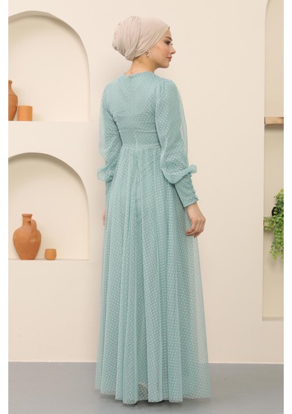 Düğme Detaylı Tül Abiye Mint 12237 indirimleri