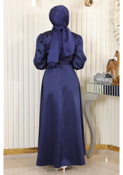 Taş Detaylı Saten Abiye Indigo 19901