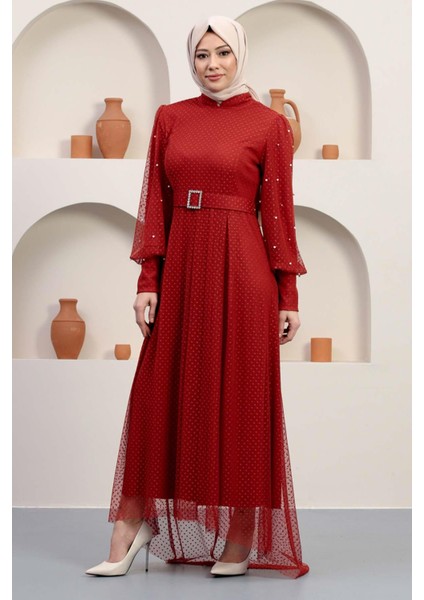 Kemeri Taşlı Tül Abiye Kiremit 12242 fırsatları