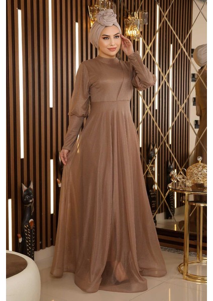 Manşeti Fermuar Detaylı Simli Abiye Vizon 12253 fırsatları