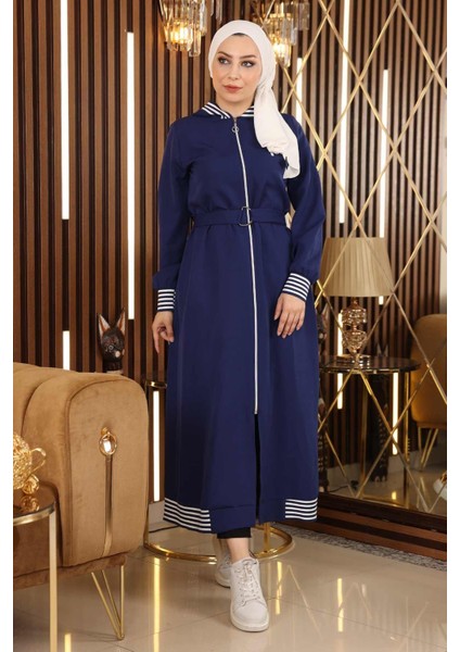 Fermuarlı Kapşonlu Ferace Indigo 19126 modelleri