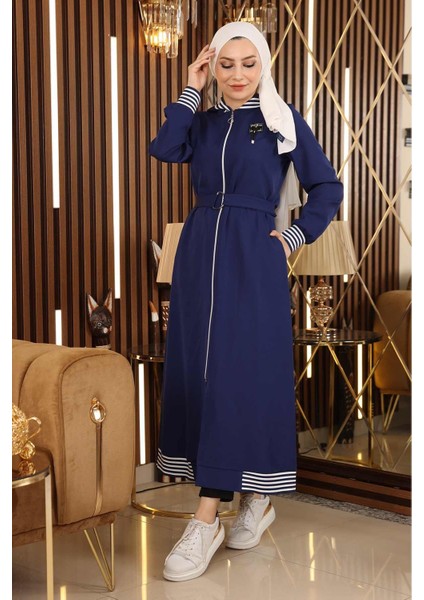 Fermuarlı Kapşonlu Ferace Indigo 19126 fırsatları