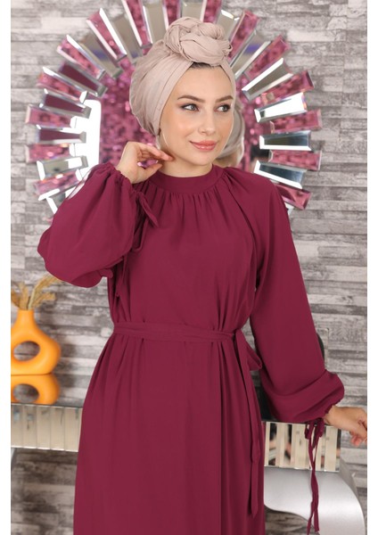 Dantel Detaylı Şifon Abiye Mürdüm 19143 fiyatları