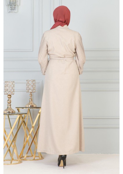 Taş Detaylı Fermuarlı Ferace Bej 19208 fırsatları