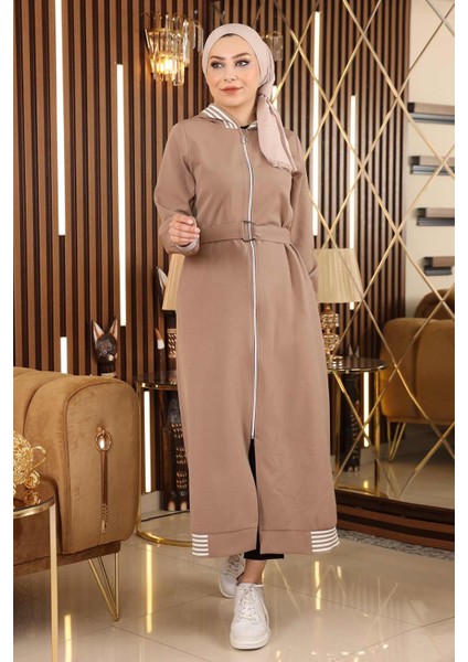 Fermuarlı Kapşonlu Ferace Vizon 19126 modelleri