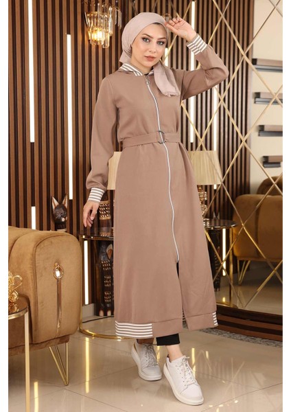 Fermuarlı Kapşonlu Ferace Vizon 19126 fırsatları