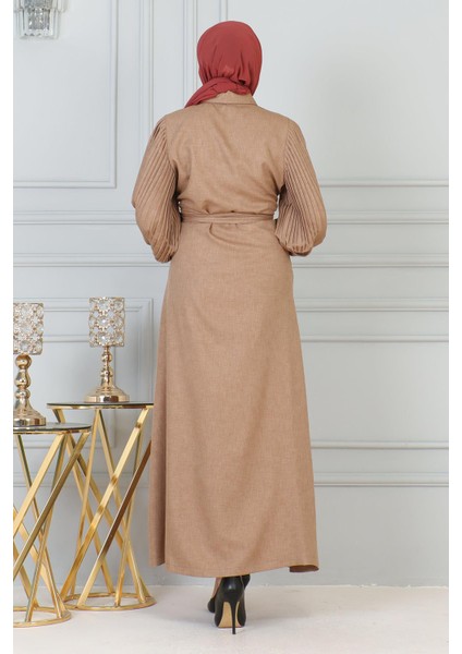 Taş Detaylı Fermuarlı Ferace Taba 19208 fırsatları