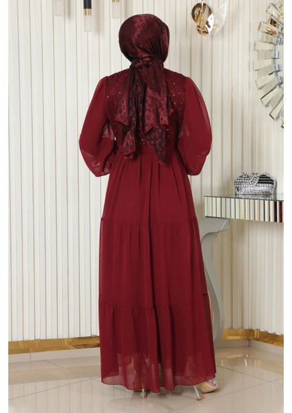 Pulpayetli Şifon Abiye Bordo 19187 fırsatları