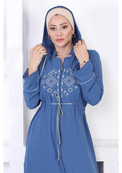 Missvalle Nakışlı Kapşonlu Ferace Mavi 12210 fiyatları