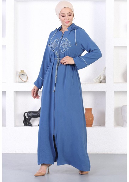 Missvalle Nakışlı Kapşonlu Ferace Mavi 12210 fırsatları