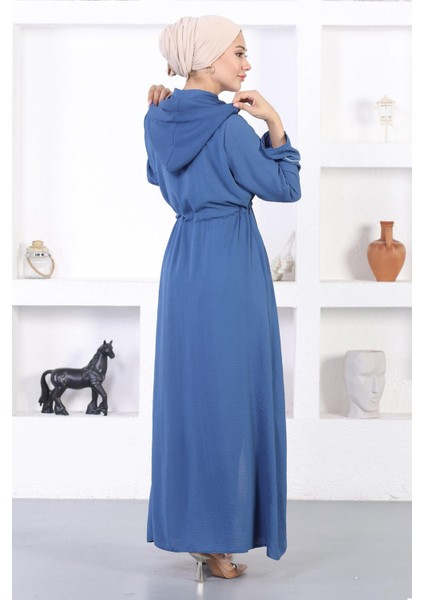 Missvalle Nakışlı Kapşonlu Ferace Mavi 12210 indirimleri