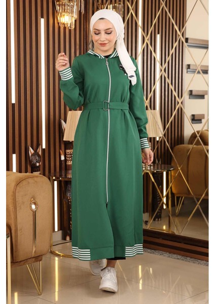 Missvalle Fermuarlı Kapşonlu Ferace Zümrüt 19126 modelleri