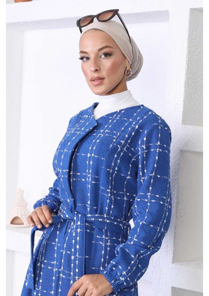 Moda Mihram Kemerli Kaşe Kaban Mavi 10768 fiyatları