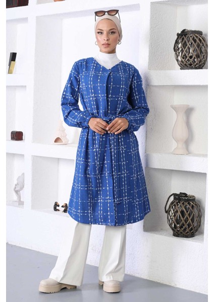 Moda Mihram Kemerli Kaşe Kaban Mavi 10768 modelleri