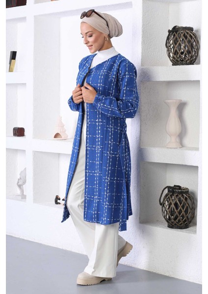 Moda Mihram Kemerli Kaşe Kaban Mavi 10768 fırsatları