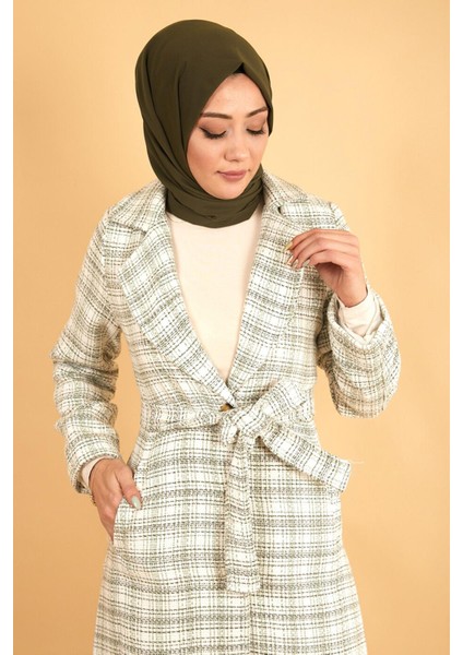 Moda Mihram Geniş Yaka Şanel Kumaş Kaşe Kaban Haki 12260 fiyatları