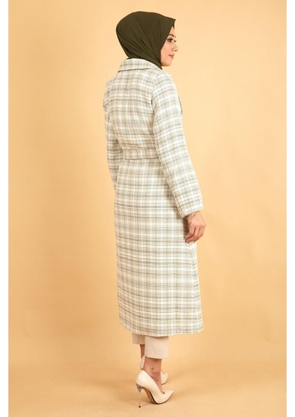 Moda Mihram Geniş Yaka Şanel Kumaş Kaşe Kaban Haki 12260 indirimleri