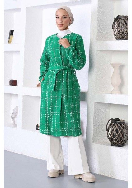 Moda Mihram Kemerli Kaşe Kaban Yeşil 10768