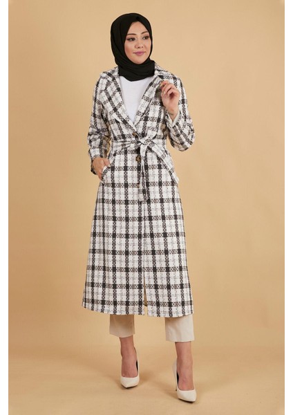 Missvalle Geniş Yaka Şanel Kumaş Kaşe Kaban Ekru 12260