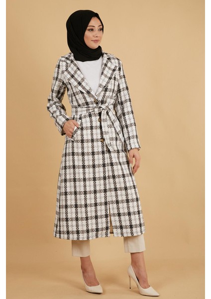 Missvalle Geniş Yaka Şanel Kumaş Kaşe Kaban Ekru 12260 modelleri