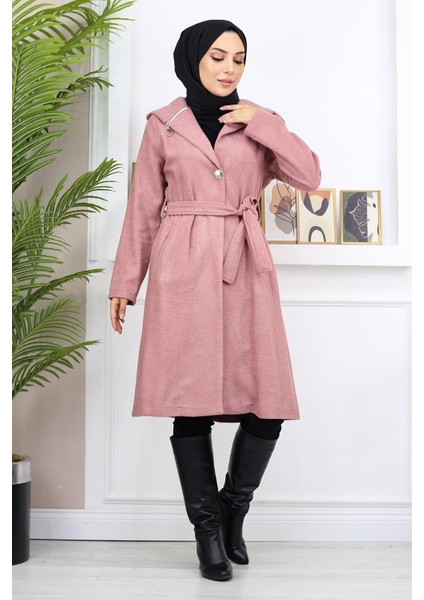 Missvalle Kapşonlu Kaşe Kaban Gül Kurusu 19172 fırsatları