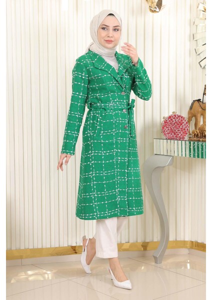 Missvalle Kemer Detaylı Düğmeli Kaşe Kaban Zümrüt 19176