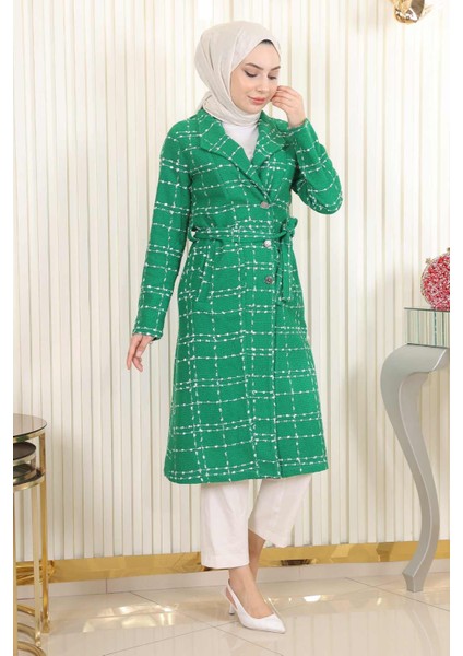 Missvalle Kemer Detaylı Düğmeli Kaşe Kaban Zümrüt 19176 modelleri