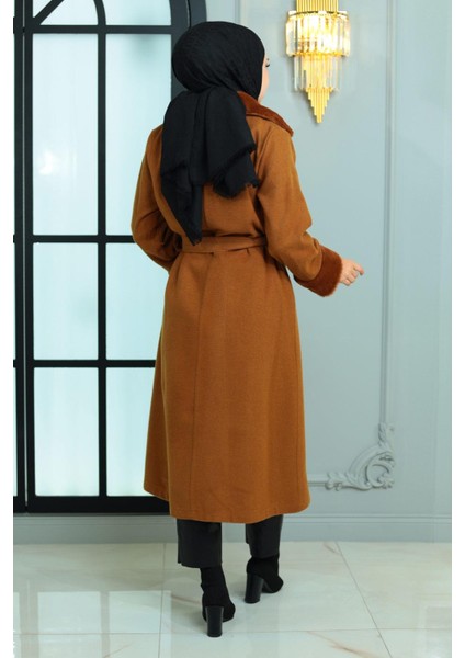 Moda Mihram Kürk Detaylı Kaşe Kaban Taba 19175 fırsatları
