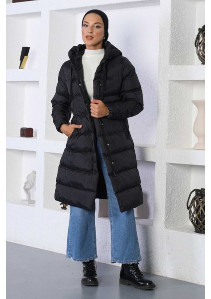 Missvalle Kapşonlu Şişme Mont Siyah 10361 modelleri