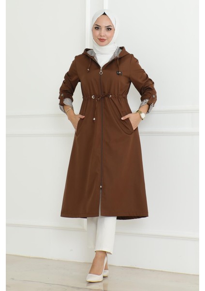 Missvalle Kapşonlu Fermuarlı Trençkot Taba 19205 modelleri