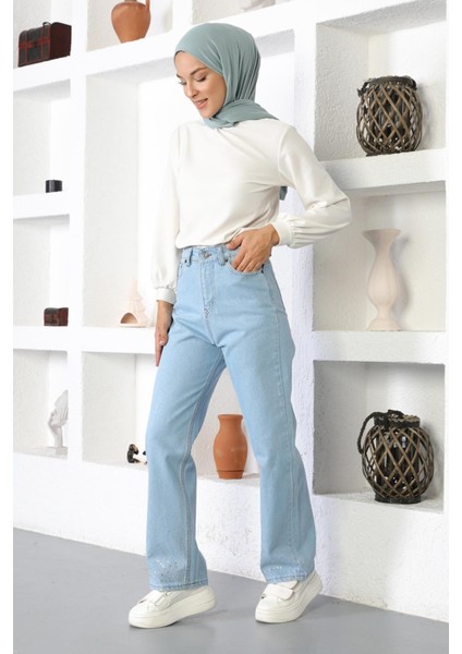 Missvalle Taş Detaylı Kot Pantolon Açık Kot 6043