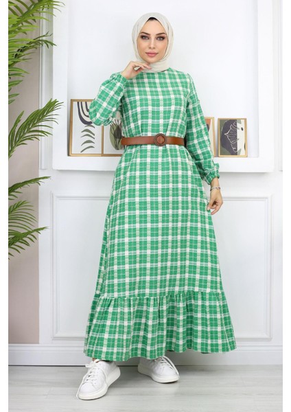 Missvalle Fırfırlı Tesettür Elbise Yeşil 19165
