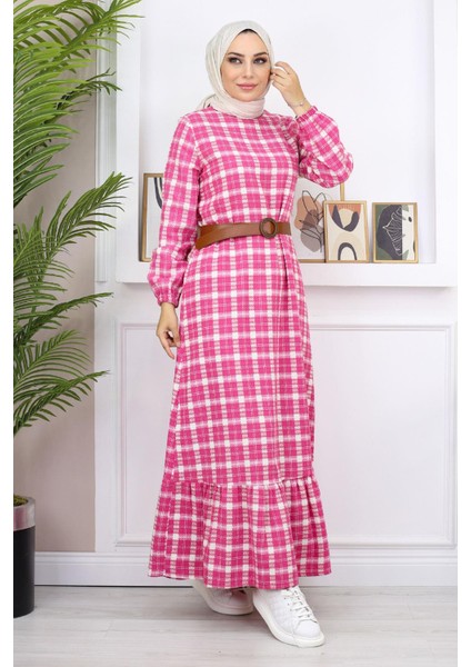 Missvalle Fırfırlı Tesettür Elbise Pembe 19165