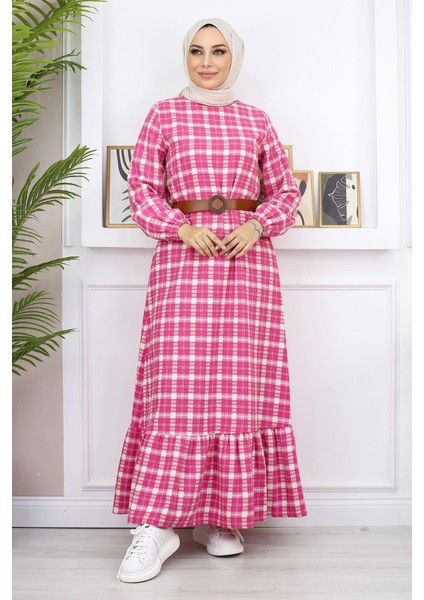 Missvalle Fırfırlı Tesettür Elbise Pembe 19165
