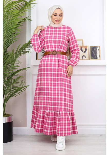 Missvalle Fırfırlı Tesettür Elbise Pembe 19165